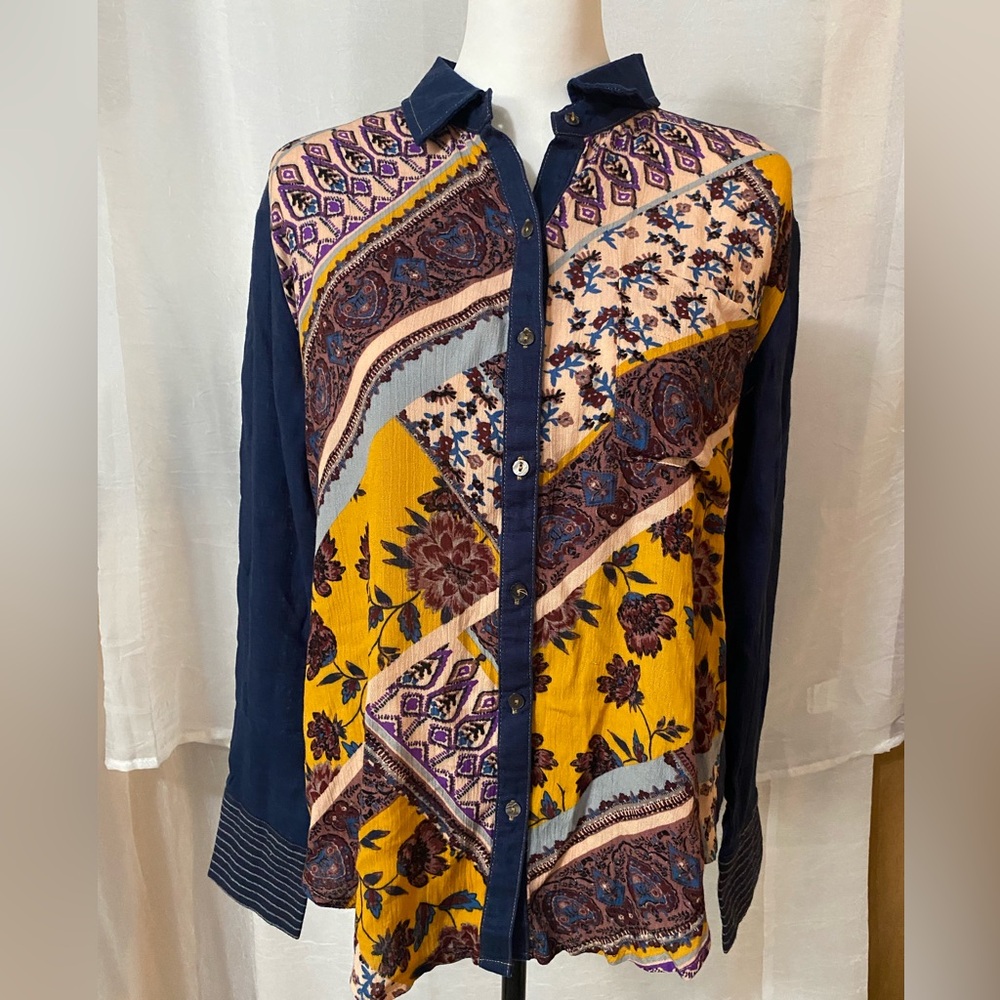 Oddy Colorful Patchwork Button-Up Shirt